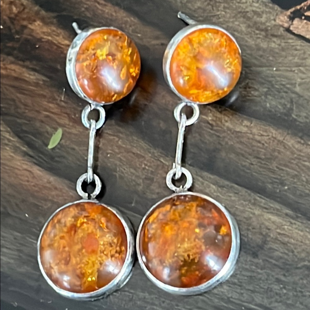 Amber + Sterling Silver Dangle Earrings